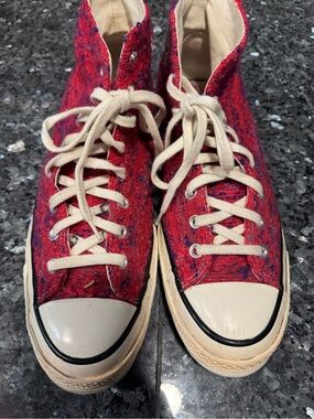 Converse High-Top Sneakers in Red Wool with Cream Laces